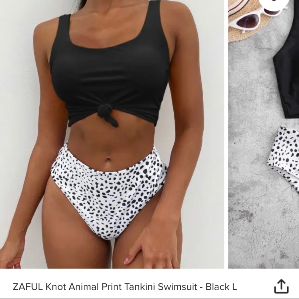 Zaful Knot Animal Print Tankini Swimsuit